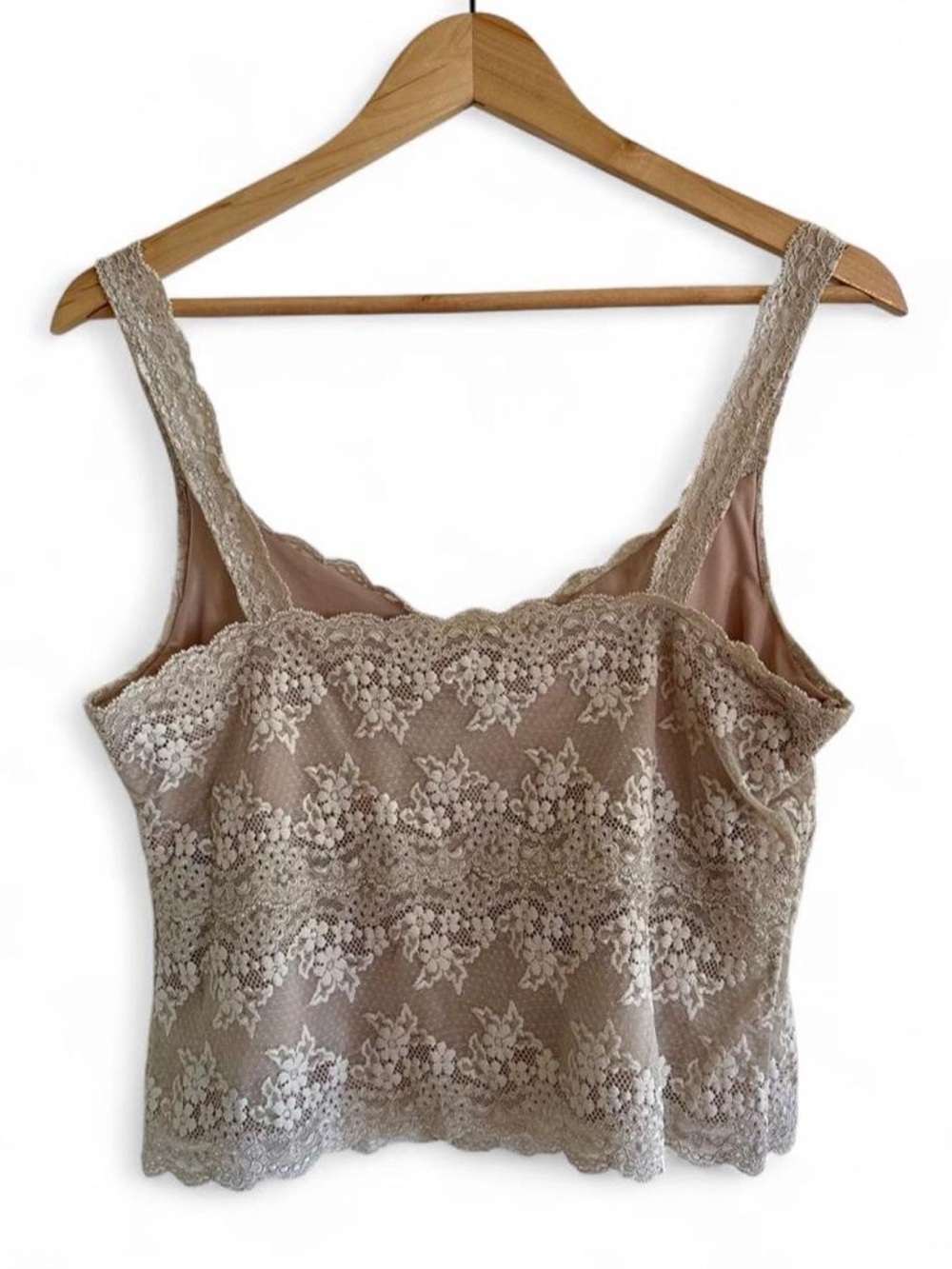 Ralph Lauren Y2K Floral Lace Camisole Crop Top Taupe Ivory Size L Quiet Luxury - Picture 4 of 9